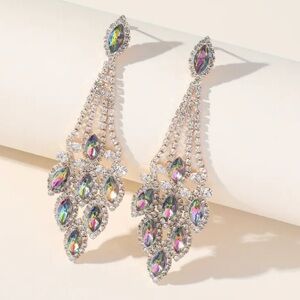 Colorful Chandelier Earrings with Teardrop Stud and Delicate Metalwork